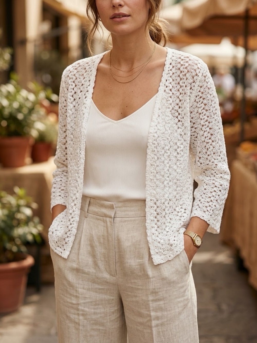 Onyx Apparel White Lace  Open Knit Shrug XL Cardigan